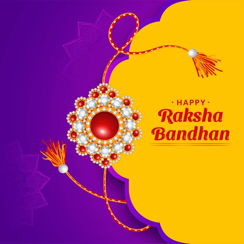 Free Happy Raksha Bandhan Greeting with Jeweled Rakhi Vector