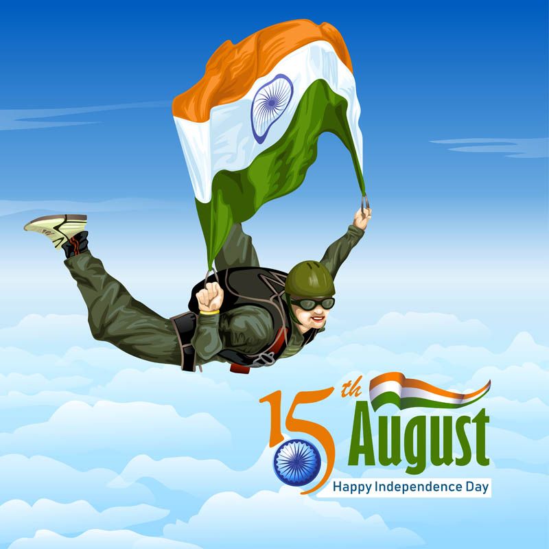 Free India Independence Day Army Skydiver with Flag Vector
