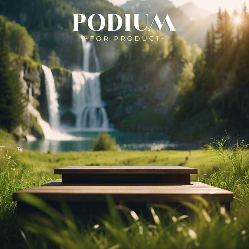 Product Display Podium Mockup with Waterfall Background Free
