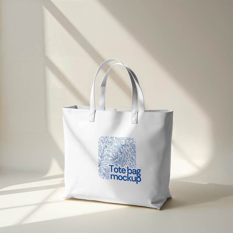 Realistic Tote Bag White Canvas Free PSD Mockup