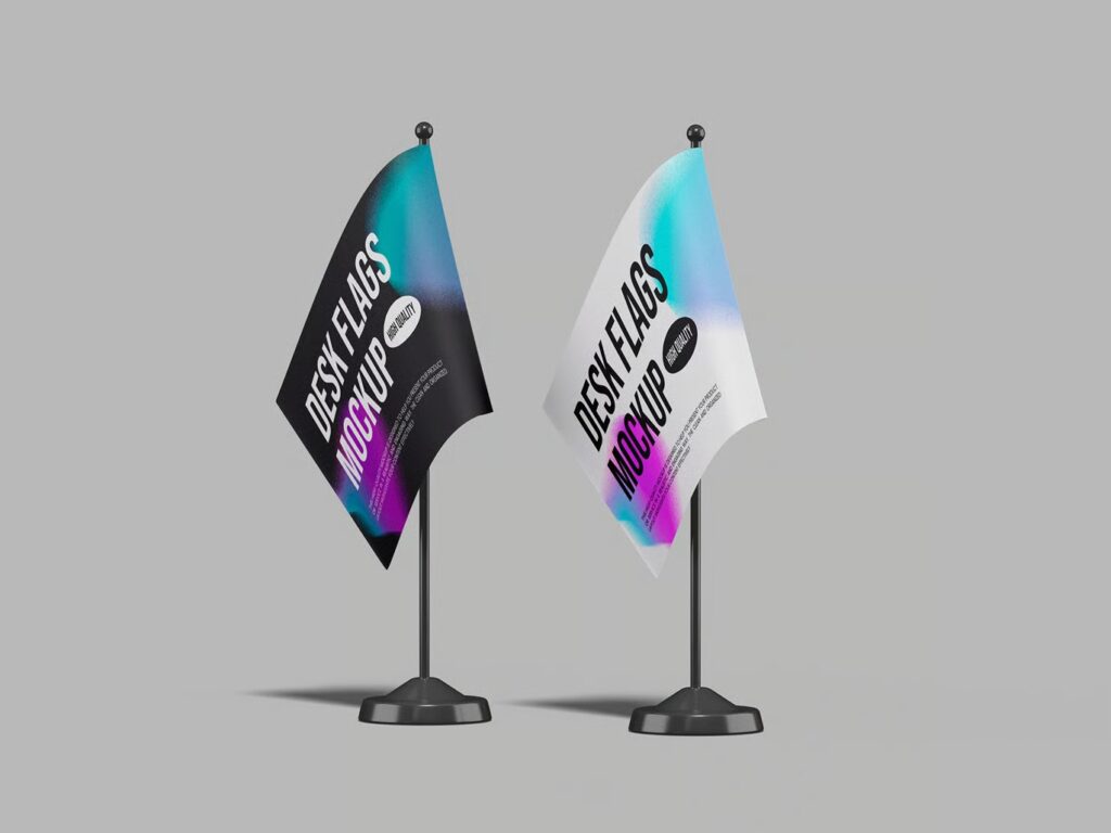 Desk Flags Mockup with 2 Flags – Free PSD Template
