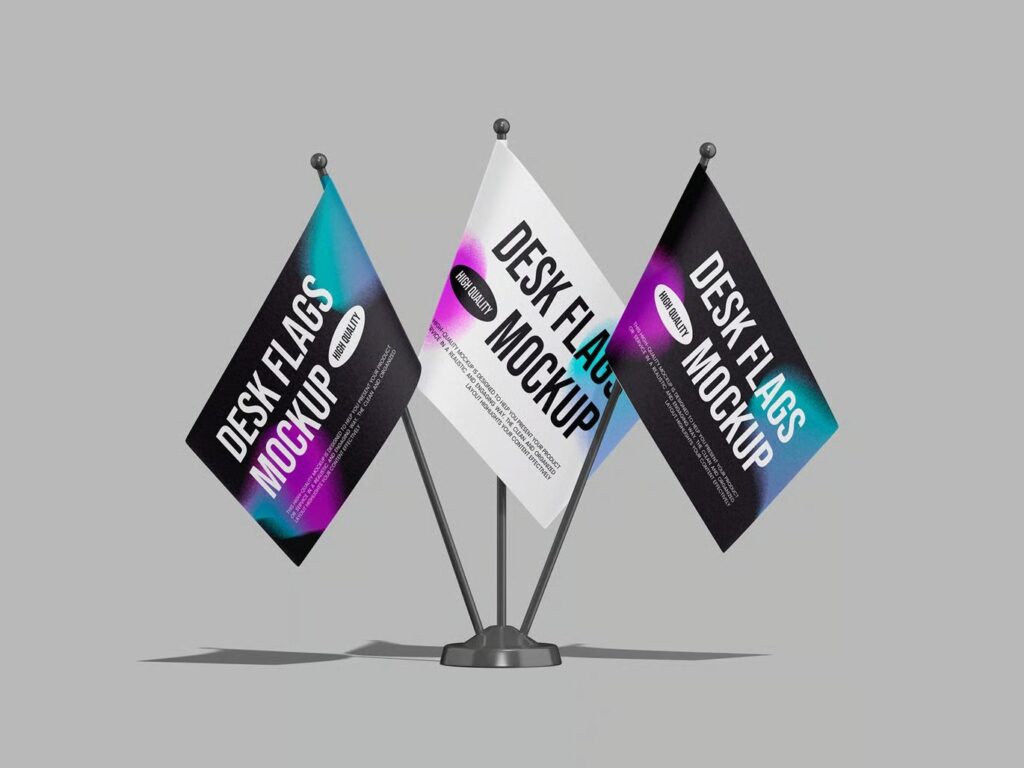 Desk Flags Mockup with 3 Flags – Free PSD Template