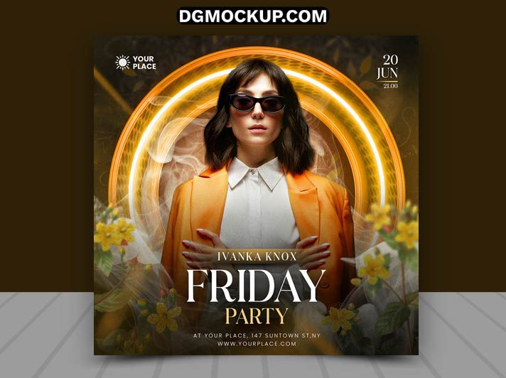 Elegant Friday Party Flyer with Golden Light Effects