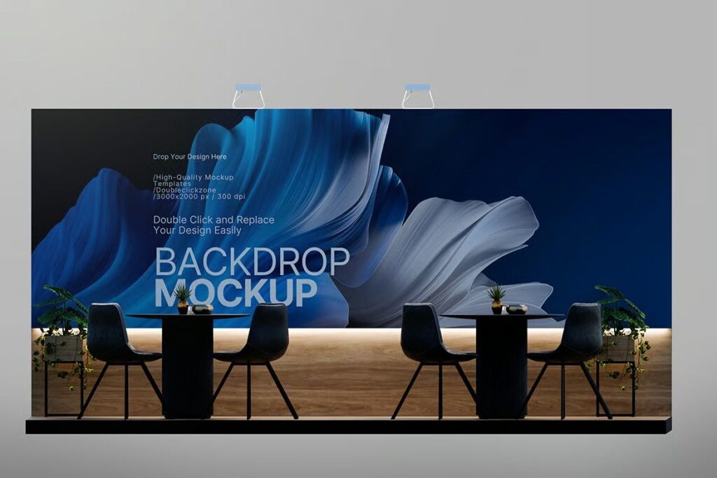 Trade Show Backdrop Mockup (Side Angle View)