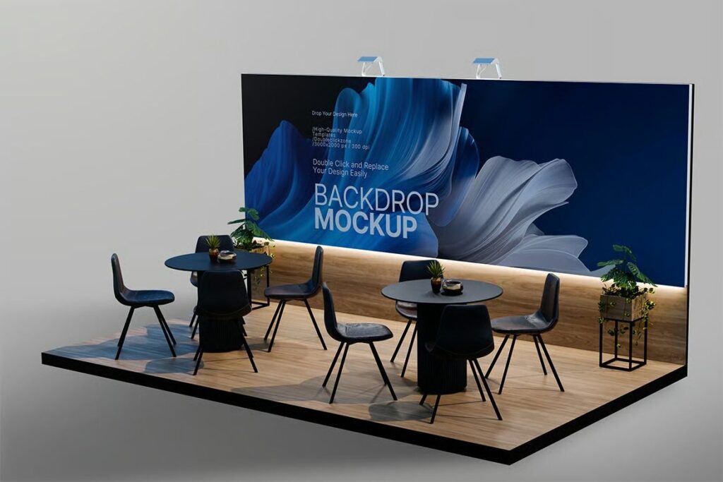Exhibition Booth Backdrop Mockup (Perspective View)