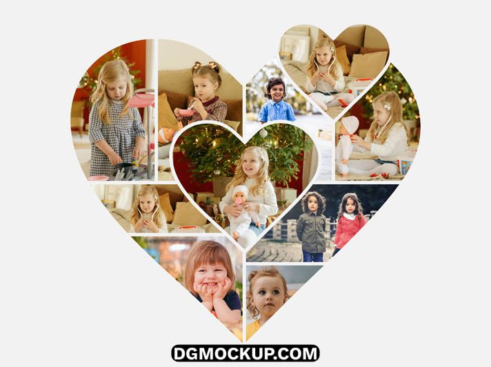 Family & Kids Photo Collage in a Heart Shape Free Vector