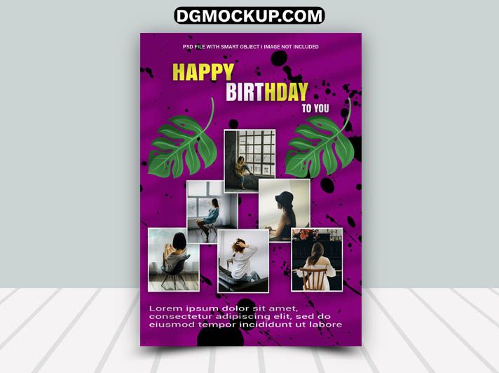 Multi-Photo Birthday Flyer with Tropical Leaves