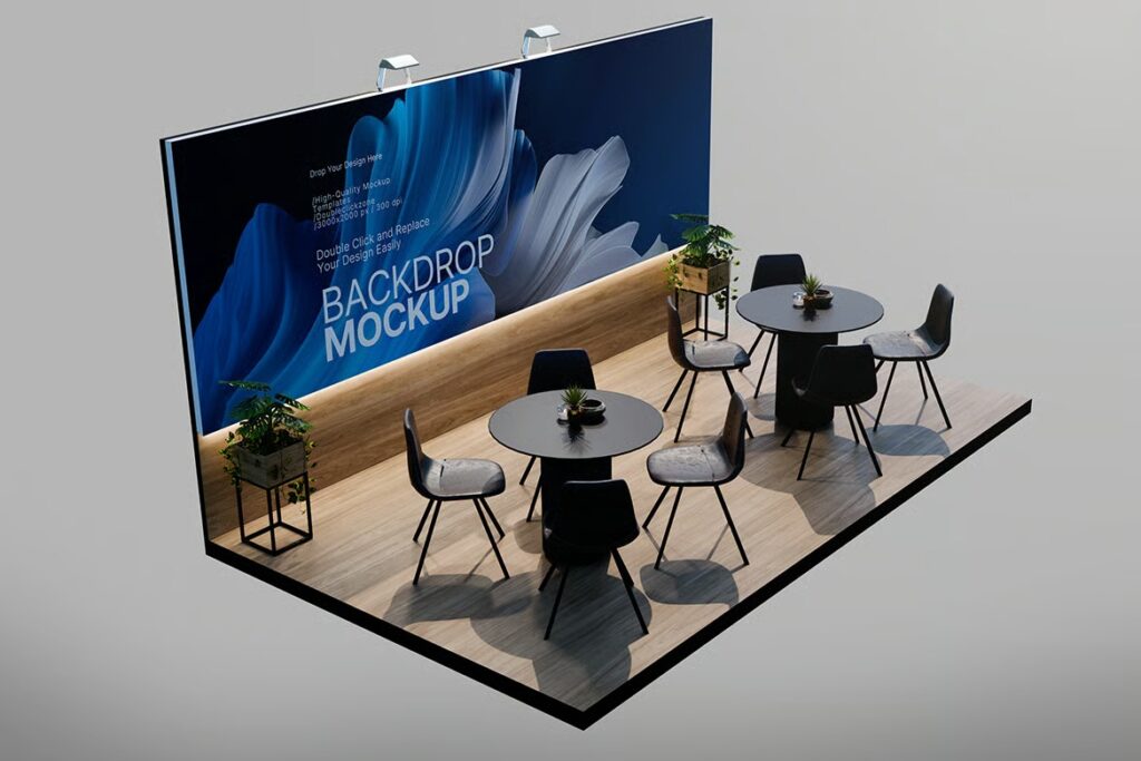 Trade Show Backdrop Mockup (Side Angle View)