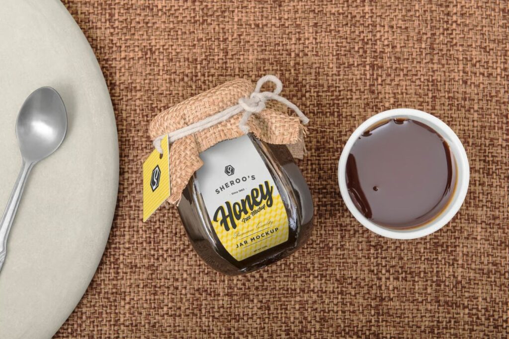 2. Top View Honey Jar and Bowl Mockup Scene