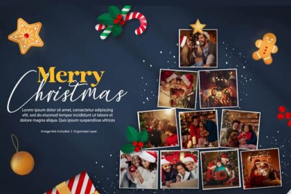 Creative Christmas Tree Photo Collage Free PSD Template