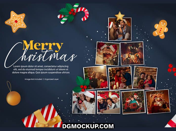 Creative Christmas Tree Photo Collage Free PSD Template