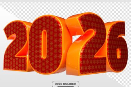 Decorative 3D Text 2026 with Red & Gold Snowflake Pattern Free PSD