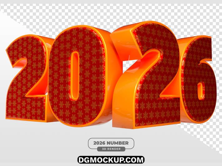 Decorative 3D Text 2026 with Red & Gold Snowflake Pattern Free PSD