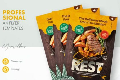 Delicious Steakhouse & Grill Restaurant Flyer Free PSD Template
