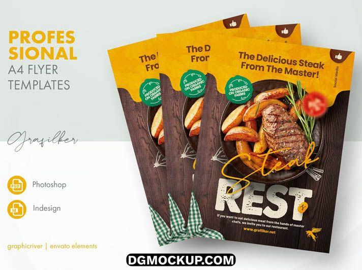 Delicious Steakhouse & Grill Restaurant Flyer Free PSD Template