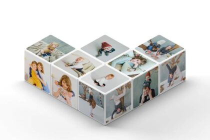 Download Free 3D Photo Cube Collage PSD Mockup