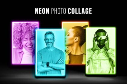 Download Free Neon Photo Collage PSD Mockup