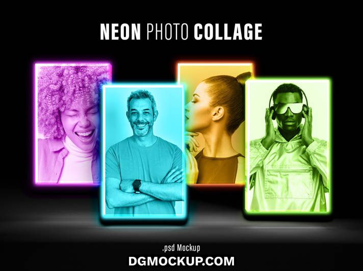 Download Free Neon Photo Collage PSD Mockup