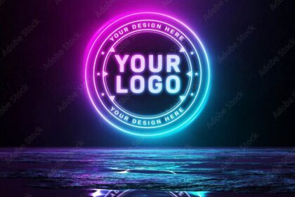 Download Free Reflective Neon Logo PSD Mockup