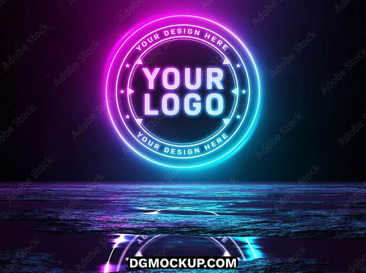 Download Free Reflective Neon Logo PSD Mockup