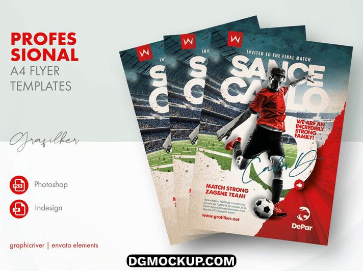 Dynamic Action Soccer Match Flyer Free PSD Template