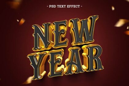 Editable Gold & Textured Black Text Effect for New Year