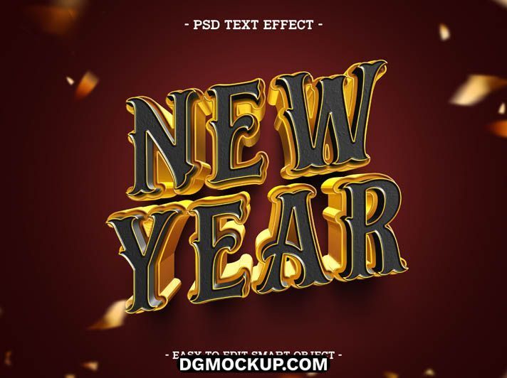 Editable Gold & Textured Black Text Effect for New Year