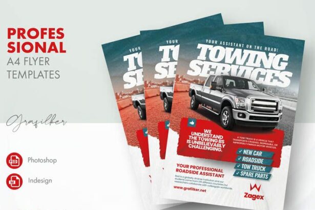 Editable Tow Truck Company Brochure Free PSD Template