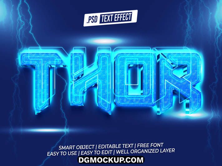 Electric Blue Glow Thor Text Effect Free PSD Mockup