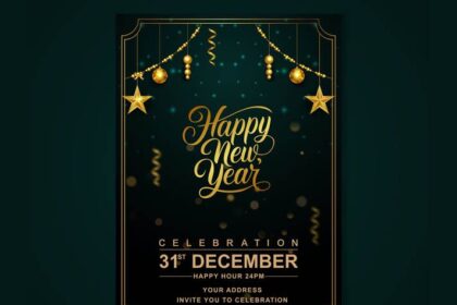 Elegant Golden New Year's Eve Party Invitation Vector Template
