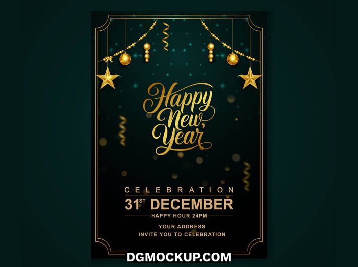 Elegant Golden New Year's Eve Party Invitation Vector Template