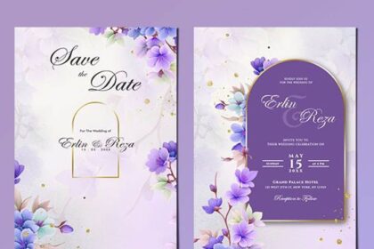 Elegant Purple Floral Wedding Invitation Card Template