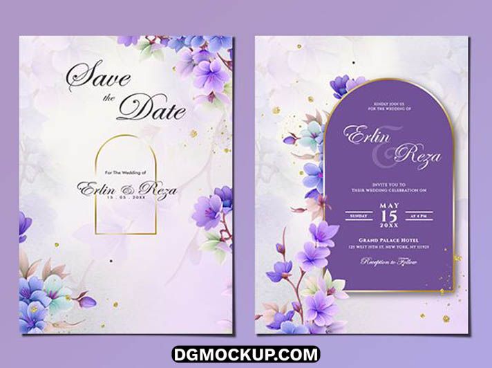 Elegant Purple Floral Wedding Invitation Card Template