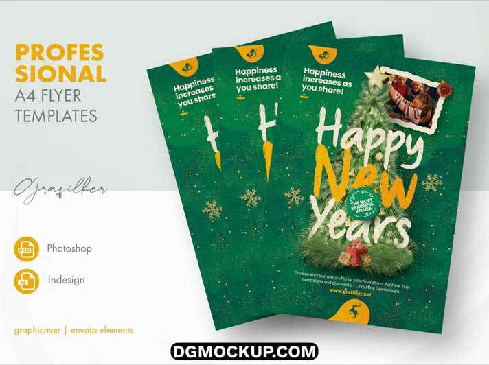 Festive Christmas Tree Happy New Year Flyer Free PSD Template