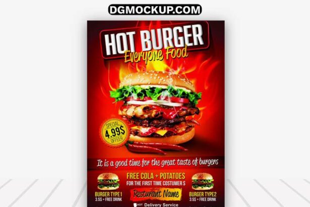 Flaming Hot & Spicy Burger Restaurant Flyer Design Free PSD
