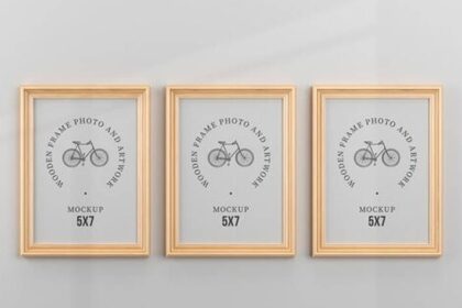 Free 3 Wooden Frames Photo and Artwork 5x7 PSD Mockup