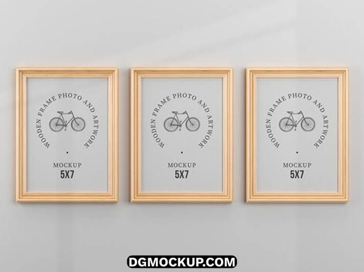 Free 3 Wooden Frames Photo and Artwork 5x7 PSD Mockup