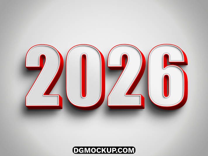 Free Brushed Metal & Red 3D Text Style for 2026 PSD Mockup