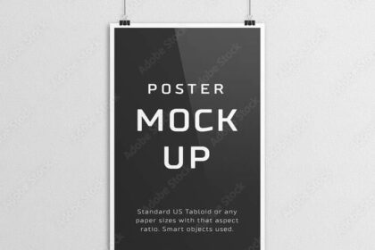 Free Clean & Minimalist Hanging Poster Mockup with Binder Clips