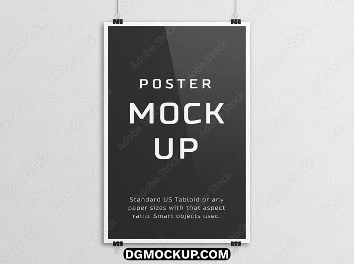 Free Clean & Minimalist Hanging Poster Mockup with Binder Clips