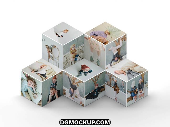 Free Cube Photo Collage PSD Mockup Download