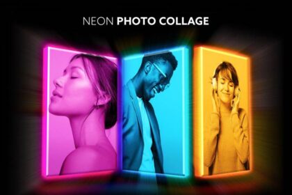 Free Modern Neon Lightbox Photo Collage Mockup PSD