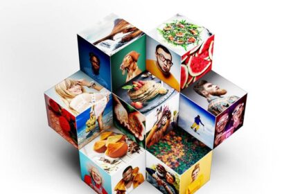 Free Multipurpose 3D Photo Blocks Showcase PSD Mockup