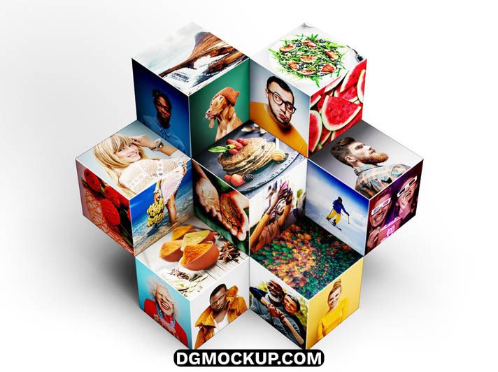 Free Multipurpose 3D Photo Blocks Showcase PSD Mockup