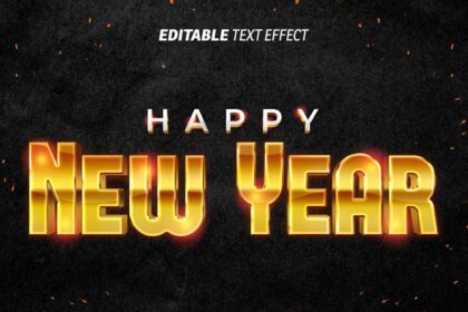 Glossy Gold Text Effect on Dark Grunge Background Free PSD