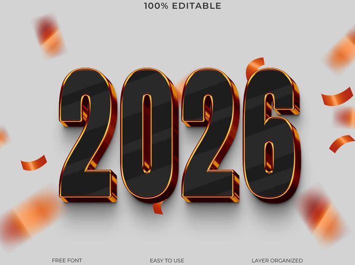 Luxurious Black & Gold 2026 New Year Text Effect Free PSD