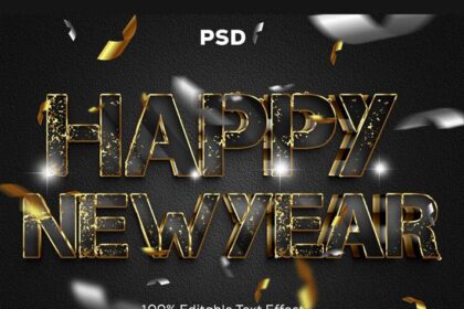 Luxurious Black & Gold Happy New Year Text Effect PSD