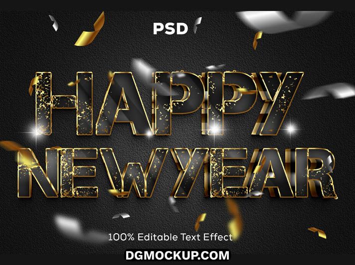 Luxurious Black & Gold Happy New Year Text Effect PSD