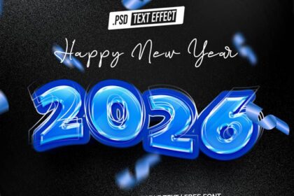 Modern Blue & Silver 2026 New Year Text Effect Free PSD