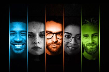 Modern Diverse Portraits in Vertical Color Panels Free PSD